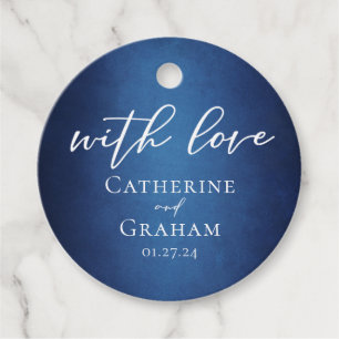 Modern Blue Minimalist Lakeside Evening Wedding Favour Tags