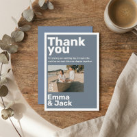 Modern blue minimalist photo wedding thank you