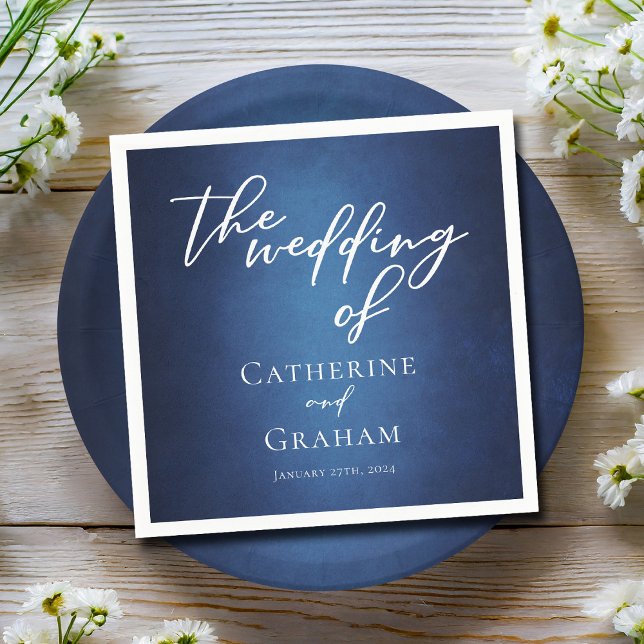 Modern Blue Minimalist Waterfront Evening Wedding Napkin (Creator Uploaded)