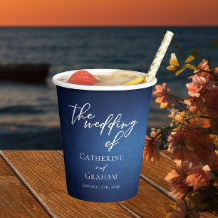 Modern Blue Minimalist Waterfront Evening Wedding Paper Cups