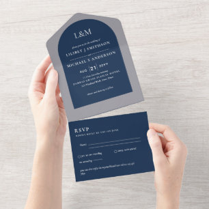 Modern Blue Monochrome Text only Wedding All In One Invitation
