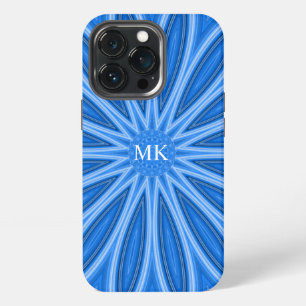 Modern Blue Monogram Floral Design Pattern iPhone 13 Pro Case