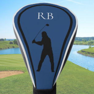 Modern Blue Monogram Golf Head Cover For Men