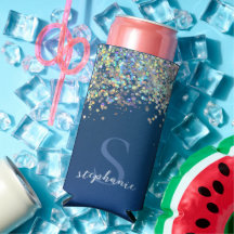 Modern Blue Monogram Holographic Glitter Custom