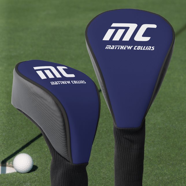 Modern Blue Monogram Minimalist White Name Simple Golf Head Cover (Modern Blue Monogram Minimalist White Name Simple Golf Head Cover)