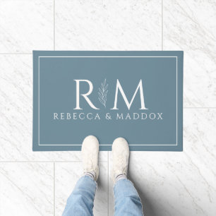 Modern Blue Monogram Monogram Door Mat