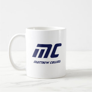 Modern Blue Monogram Name Bold Simple for Him Coffee Mug