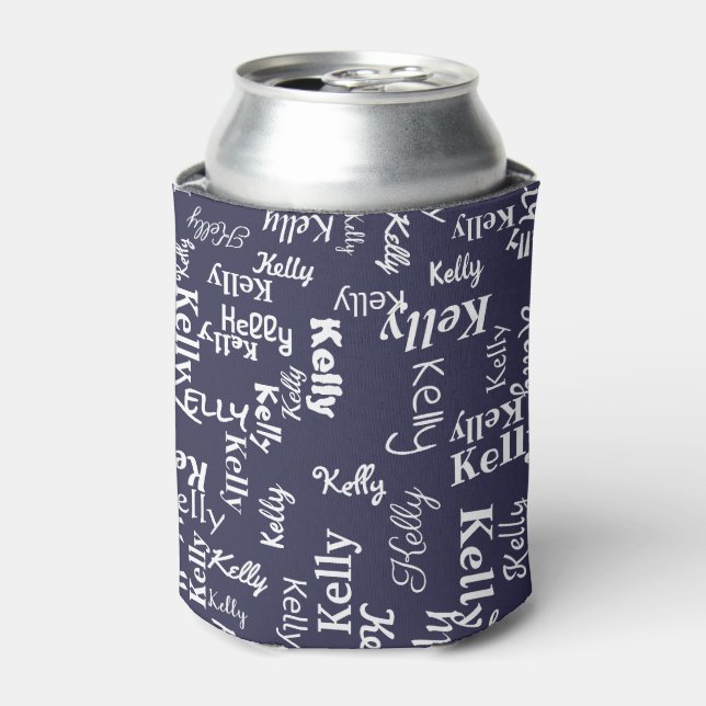 Modern Blue Monogram Name Can Cooler (Can Front)