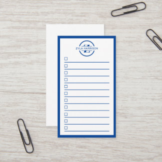 Modern Blue Monogram Name To Do List Business Card