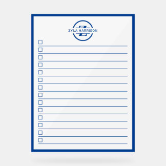 Modern Blue Monogram Name To Do List Dry Erase Acrylic Sign