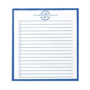 Modern Blue Monogram Name To Do List Notepad