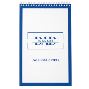 Modern Blue Monogram Name To Do Lists 11” x 7" Calendar