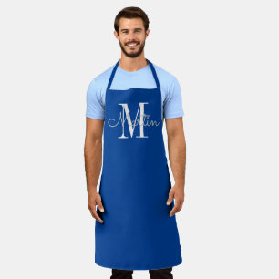 Modern Blue Monogram Personalised Name Apron