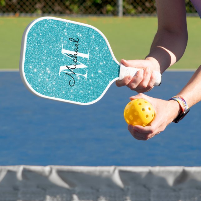 Modern Blue Monogram Personalised Name  Pickleball Paddle (Insitu)