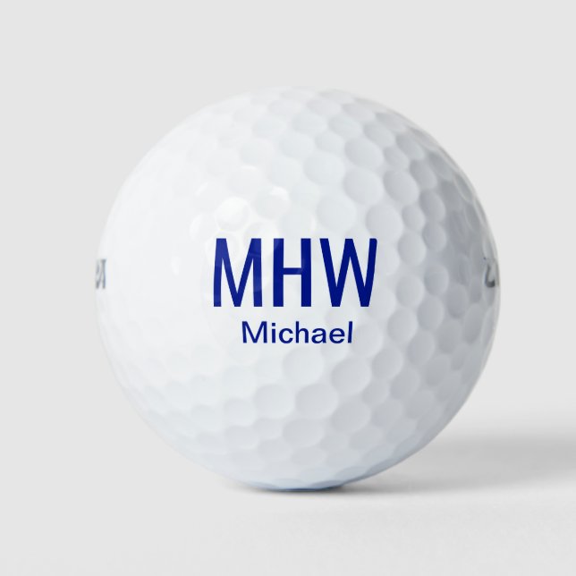 Modern Blue Monogrammed Golf Balls (Front)