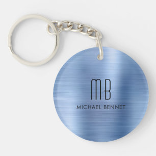 Modern Blue Monogrammed Key Ring