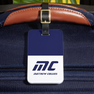 Modern Blue Monogrammed Name Bold Simplistic Luggage Tag