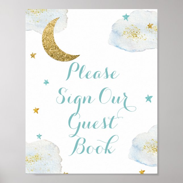 Modern Blue Moon Please Sign our Guest Book (Front)