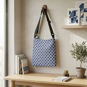 Modern Blue Moroccan Geometric Star Tile Pattern Crossbody Bag
