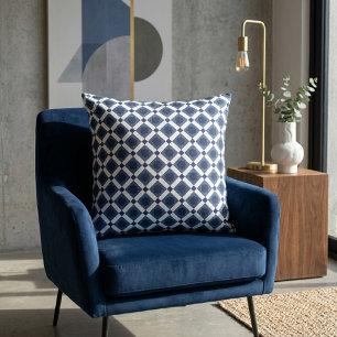 Modern Blue Moroccan Geometric Star Tile Pattern Cushion