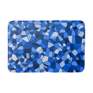 Modern Blue Mosaic Abstract Pattern Bath Mat