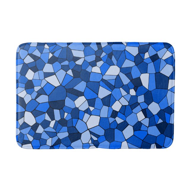 Modern Blue Mosaic Abstract Pattern Bath Mat (Front)