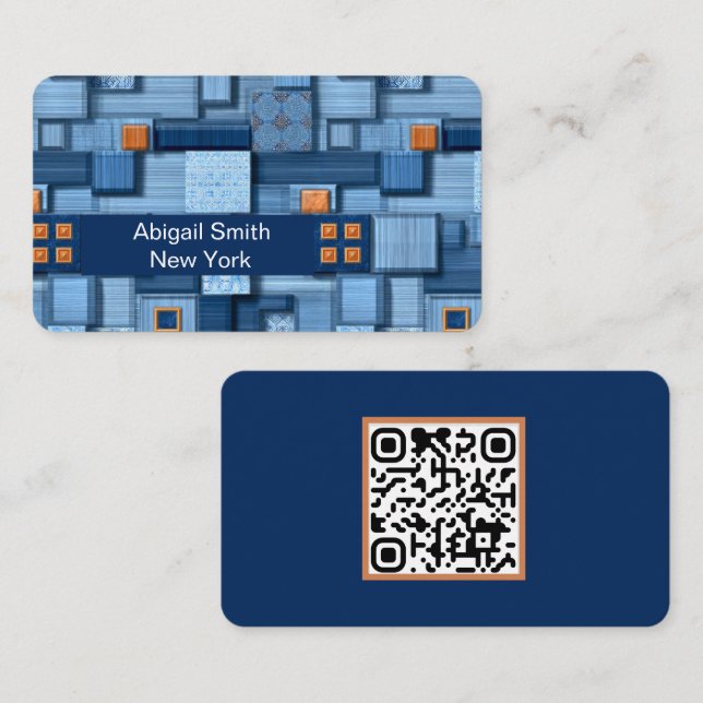 Modern Blue Mosaic QR Code Business Card (Front/Back)