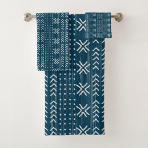 Modern Blue Mud Cloth African Pattern
