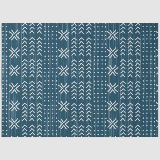 Modern Blue Mud Cloth African Pattern Tissue Paper (Front)