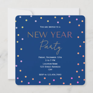 Modern Blue & Multicolor Dots New Year Party Invitation