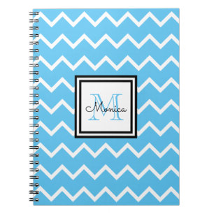 Modern Blue Name Monogram Chevron Notebook