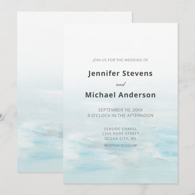 Modern Blue Nautical Watercolor Wedding Invitation (Front/Back)