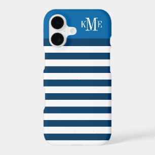 Modern Blue Navy Stripes Custom Monogram