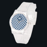 Modern Blue Navy White Monogram Watch<br><div class="desc">Modern Blue Navy White Monogram Watch has a nice retro pattern of blue with white dots. Personalise it with your initial.</div>