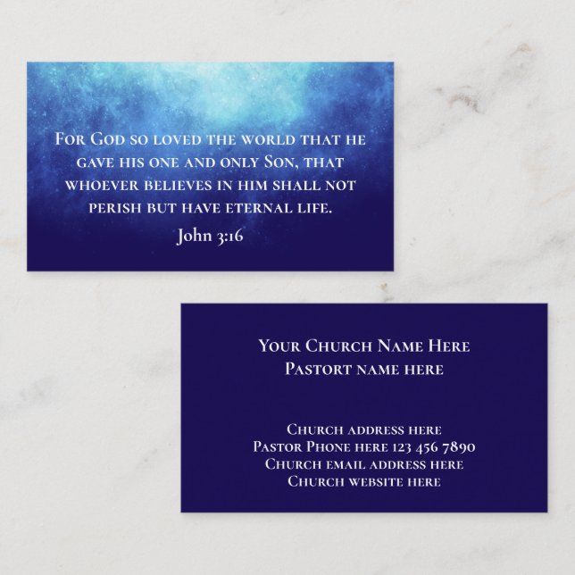 Modern Blue Nebula John 3:16 Bible Scripture Business Card (Front/Back)