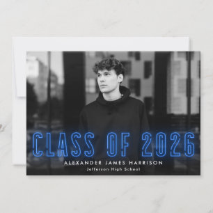 Modern Blue Neon Class of 2023 Photo Graduation Announcement