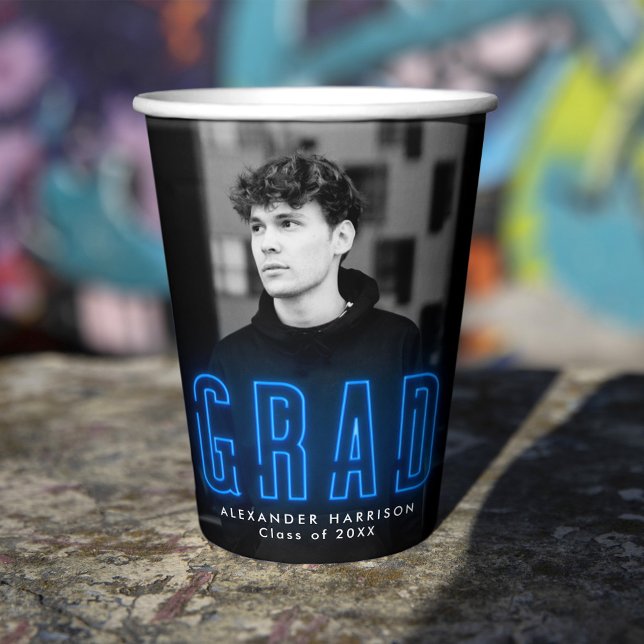 Modern Blue Neon Graduation Paper Cups (Creator Uploaded)