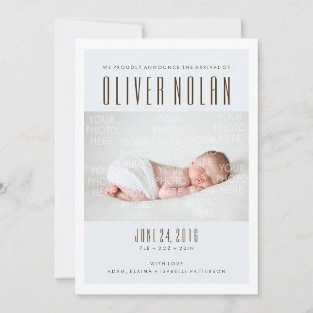 Modern Blue New Baby Boy Announcement Announcement (Front)