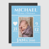 Modern Blue Newborn Stats Baby Birth Announcement
