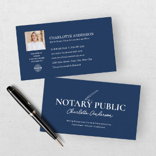 Modern Blue Notary Public Photo Business Card