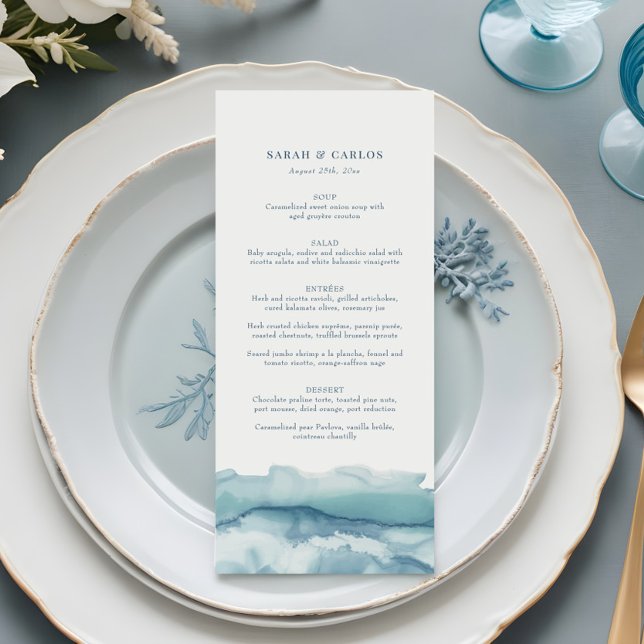 Modern Blue Ocean Watercolor Wedding Menu (Creator Uploaded)