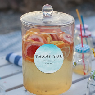 Modern blue ocean Watercolor wedding thnak you Classic Round Sticker