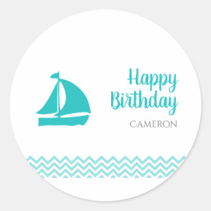 Modern Blue Ocean Waves Birthday Classic Round Sticker