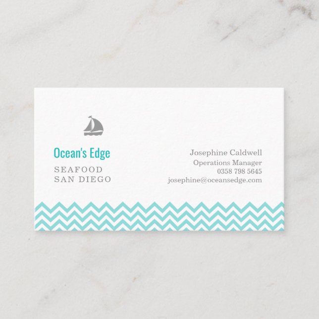 Modern Blue Ocean Waves Business Card (Front)