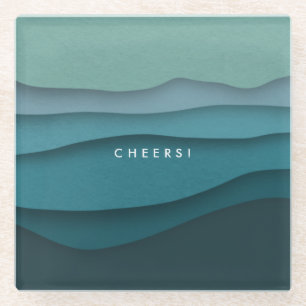 Modern Blue Ocean Waves Coastal Gift for Her Glass Coaster
