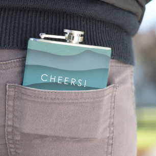 Modern Blue Ocean Waves Coastal Hip Flask