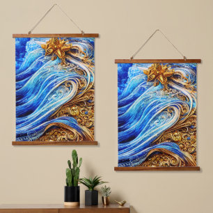 Modern Blue Ocean Waves Hanging Tapestry