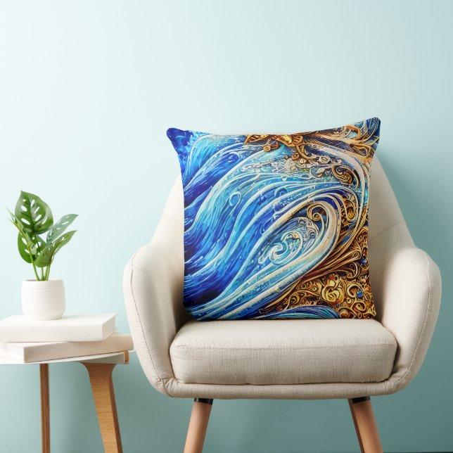 Modern Blue Ocean Waves Notebook Cushion (Chair)