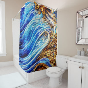 Modern Blue Ocean Waves Shower Curtain