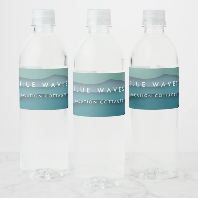 Modern Blue Ocean Waves Water Bottle Label (Bottles)